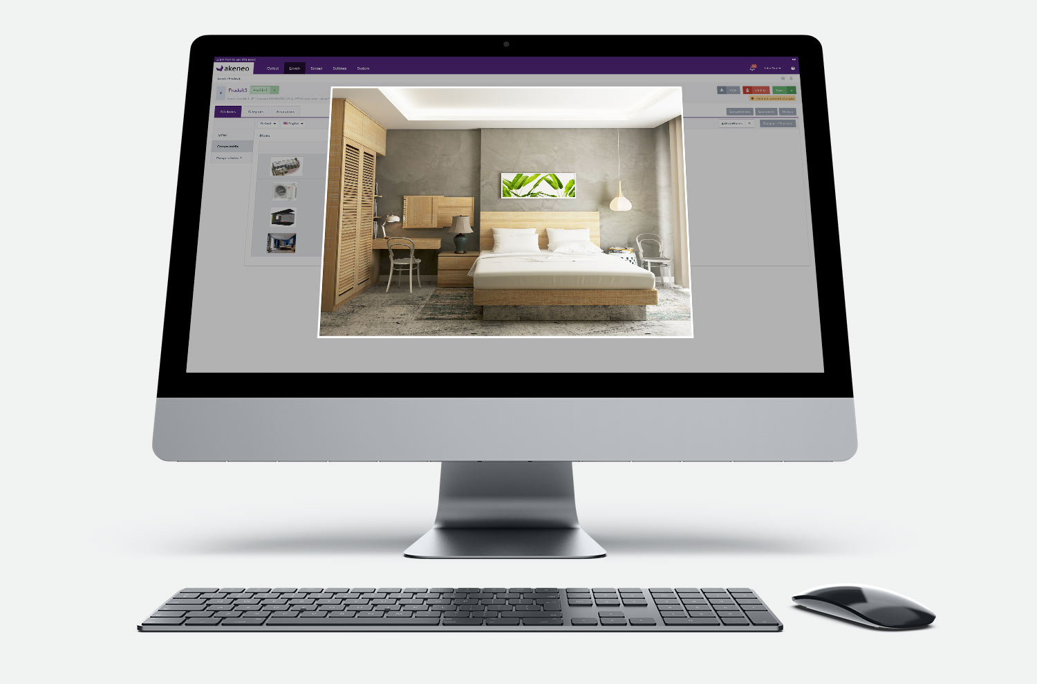 Ordinateur MAC montrant une capture d'écran de l'interface d'Akeneo, qui utilise le plugin Ephoto Dam