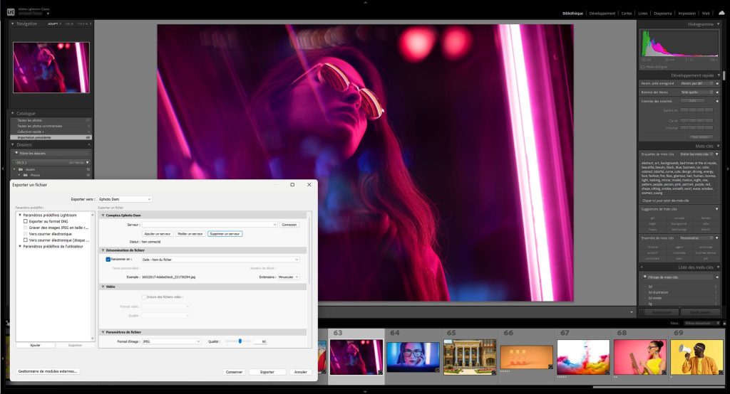 Lightroom interface showing the Ephoto Dam plugin