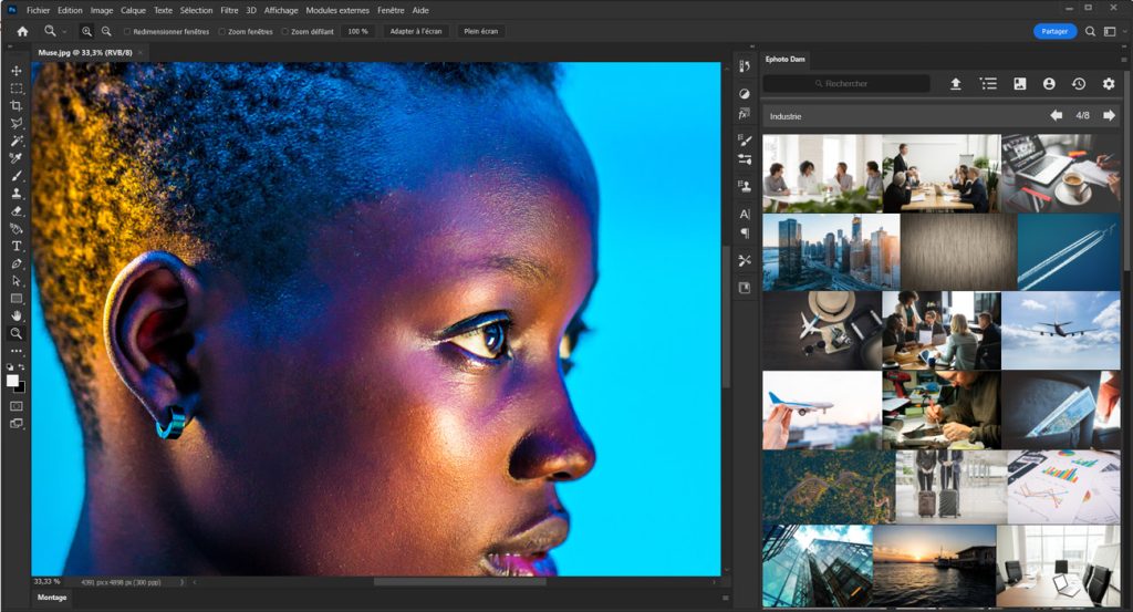 Photoshop interface showing the Ephoto Dam plugin