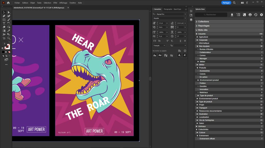 Illustrator interface showing the Ephoto Dam plugin