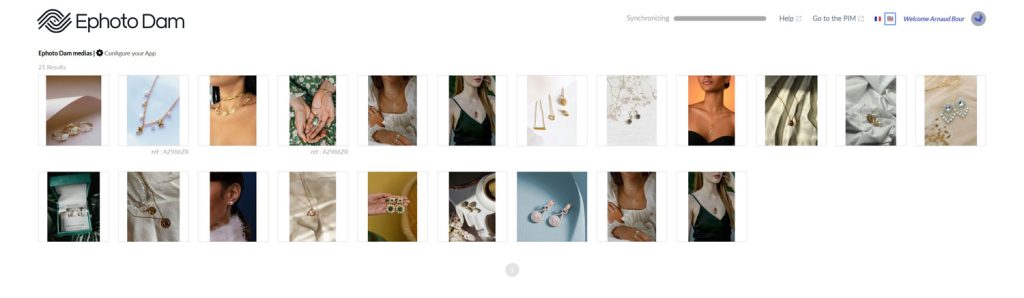 Akeneo tool interface displaying the Ephoto Dam plugin