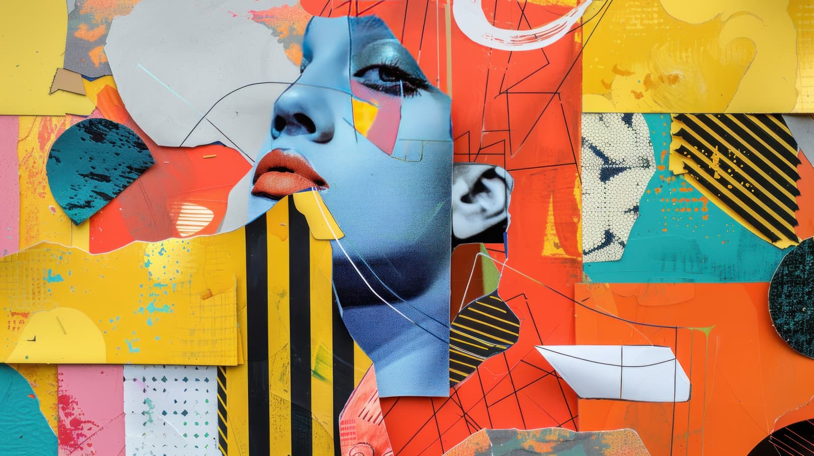 Portrait of a woman artistically cut in different colours