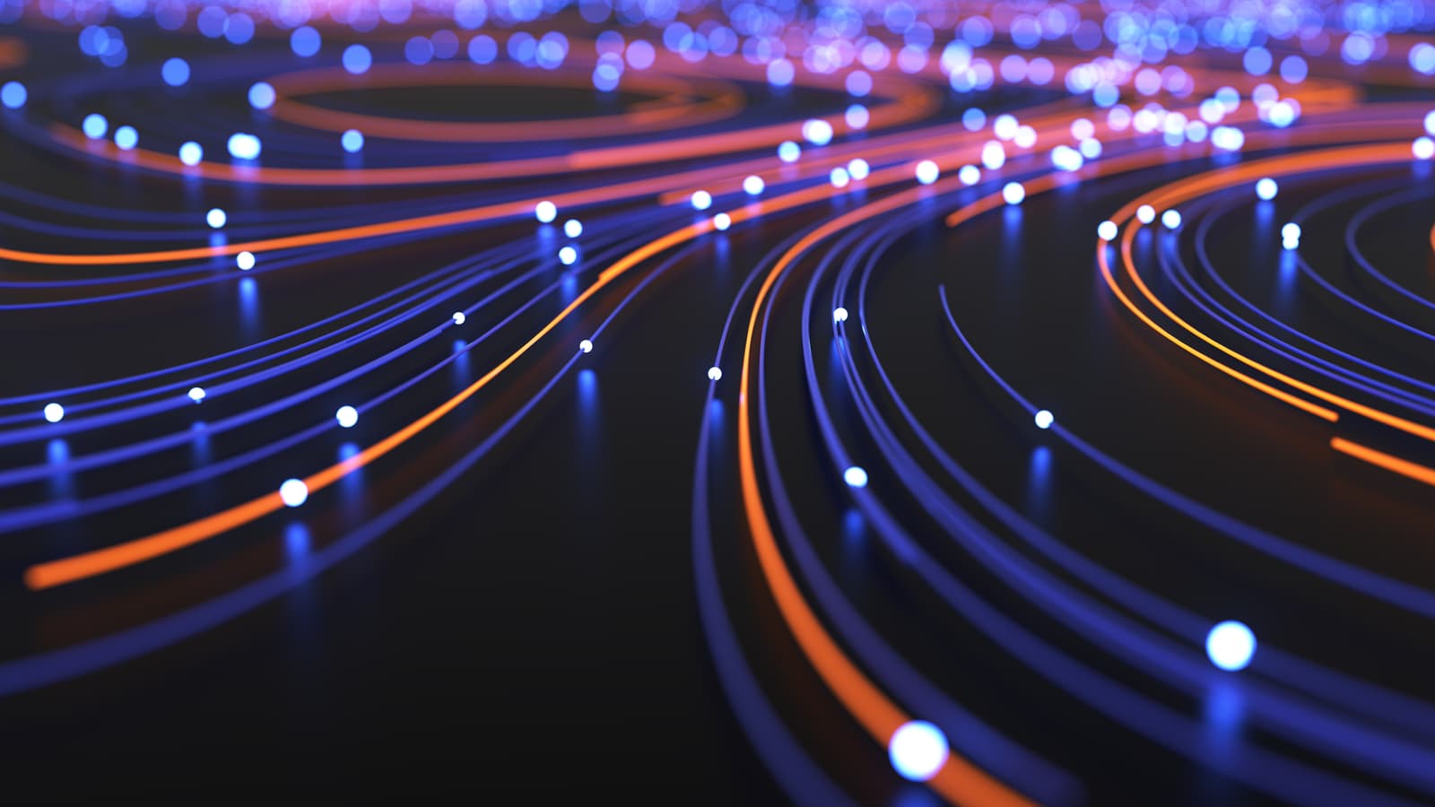 Several orange and blue neon cables on the floor.