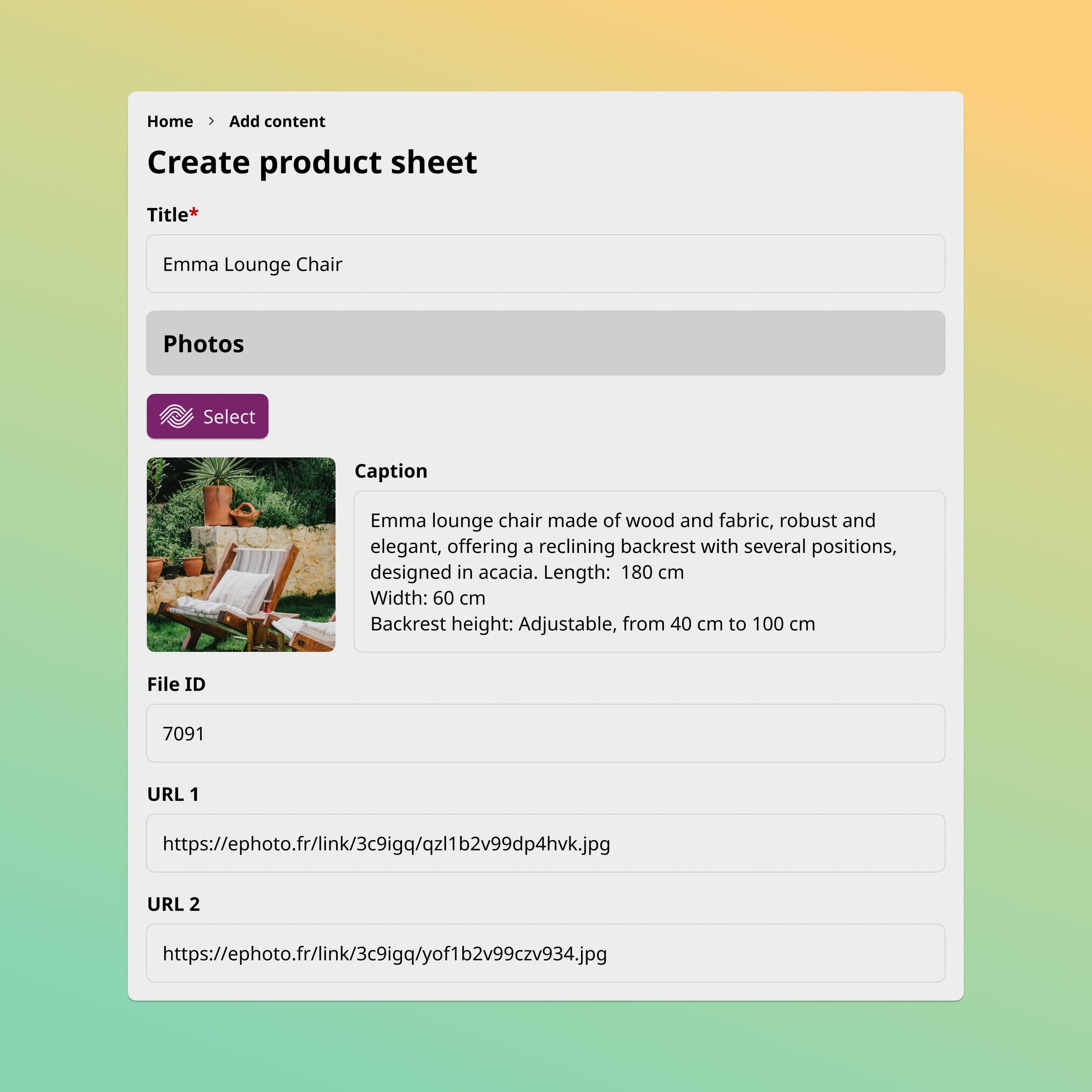 Drupal interface with integration of the Ephoto Dam plugin, facilitating advanced media management and distribution of digital content in a CMS.