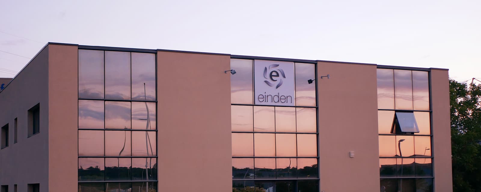 Premises of the Einden company in Poitiers, reflecting on the sunrise.