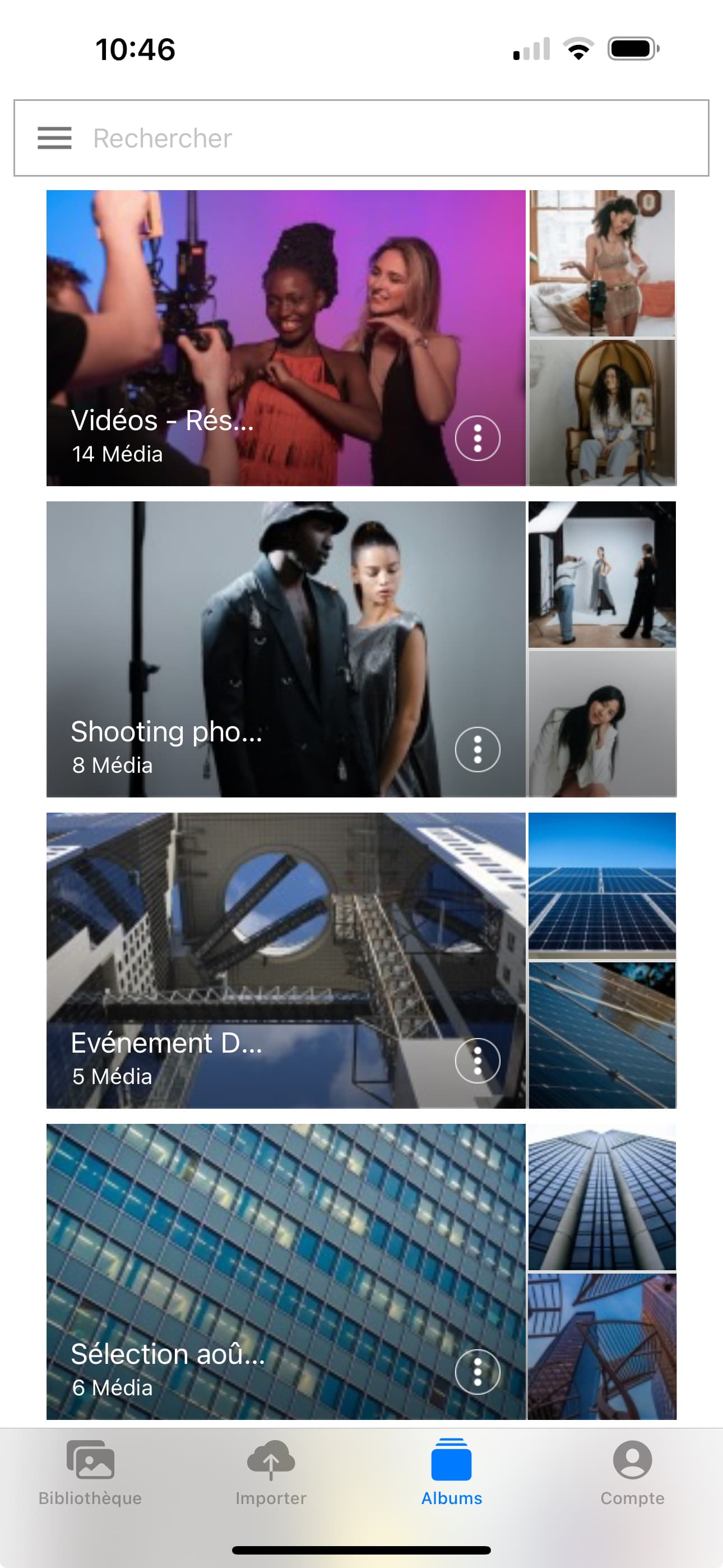 Ephoto Dam application interface on iOS showing album functionality.