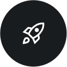 A stylised rocket icon, symbolising the acceleration and benefits of the Ephoto Dam professional solution.
