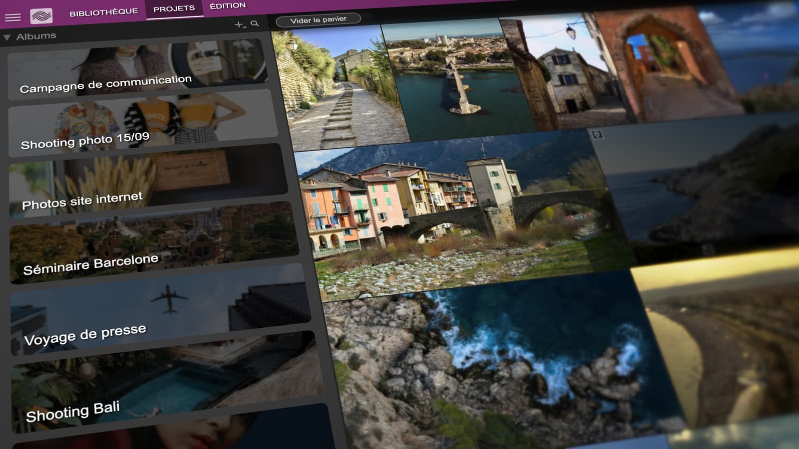 Interface of the Ephoto Dam Digital Asset Management solution, showing the ‘Projects’ tab where users can create shared albums.