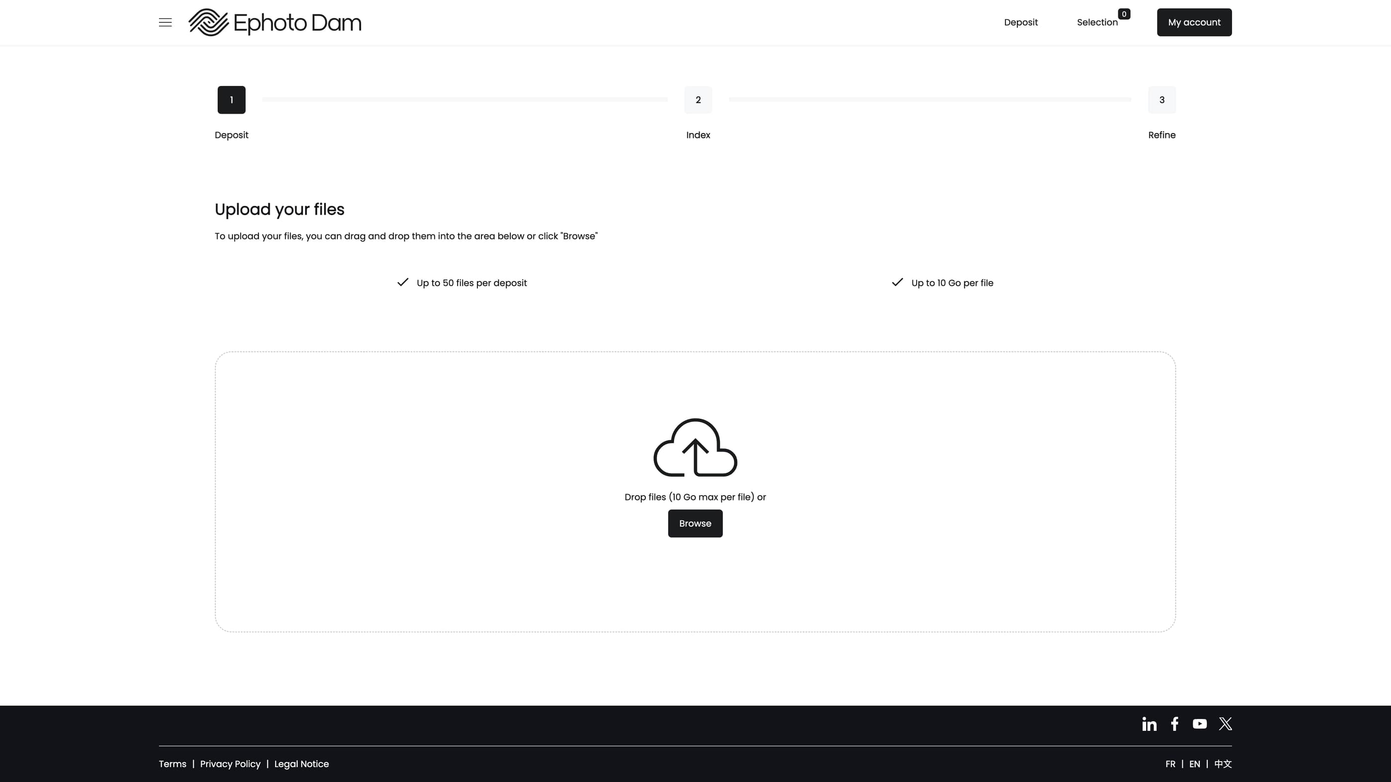 Interface for importing and managing media from the Front Office to Ephoto Dam.