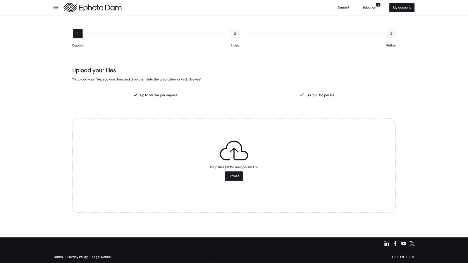Interface for importing and managing media from the Front Office to Ephoto Dam.