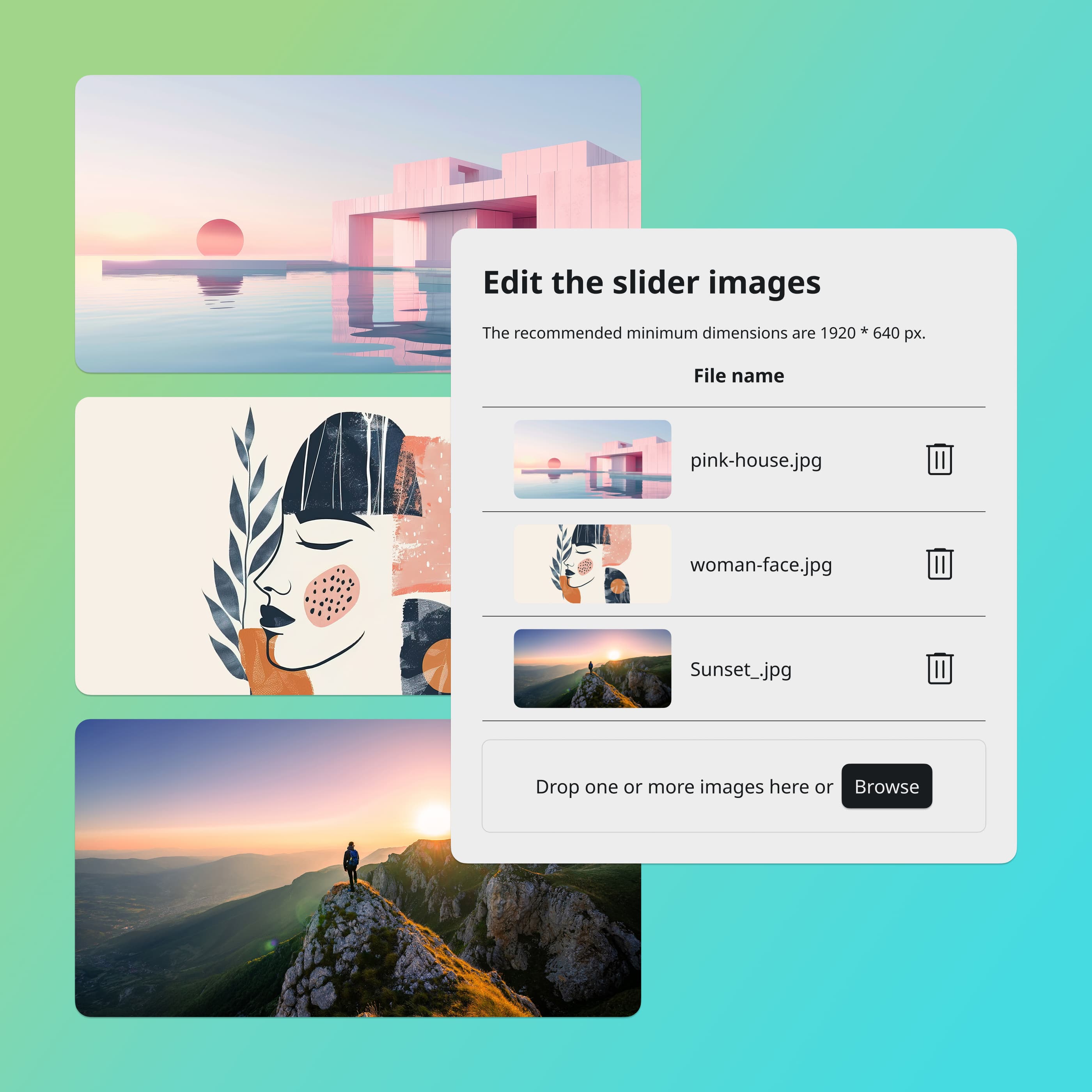 Customisation of the Ephoto Dam Front Office, change of home page slider, intuitive digital media management, online photo library solution.