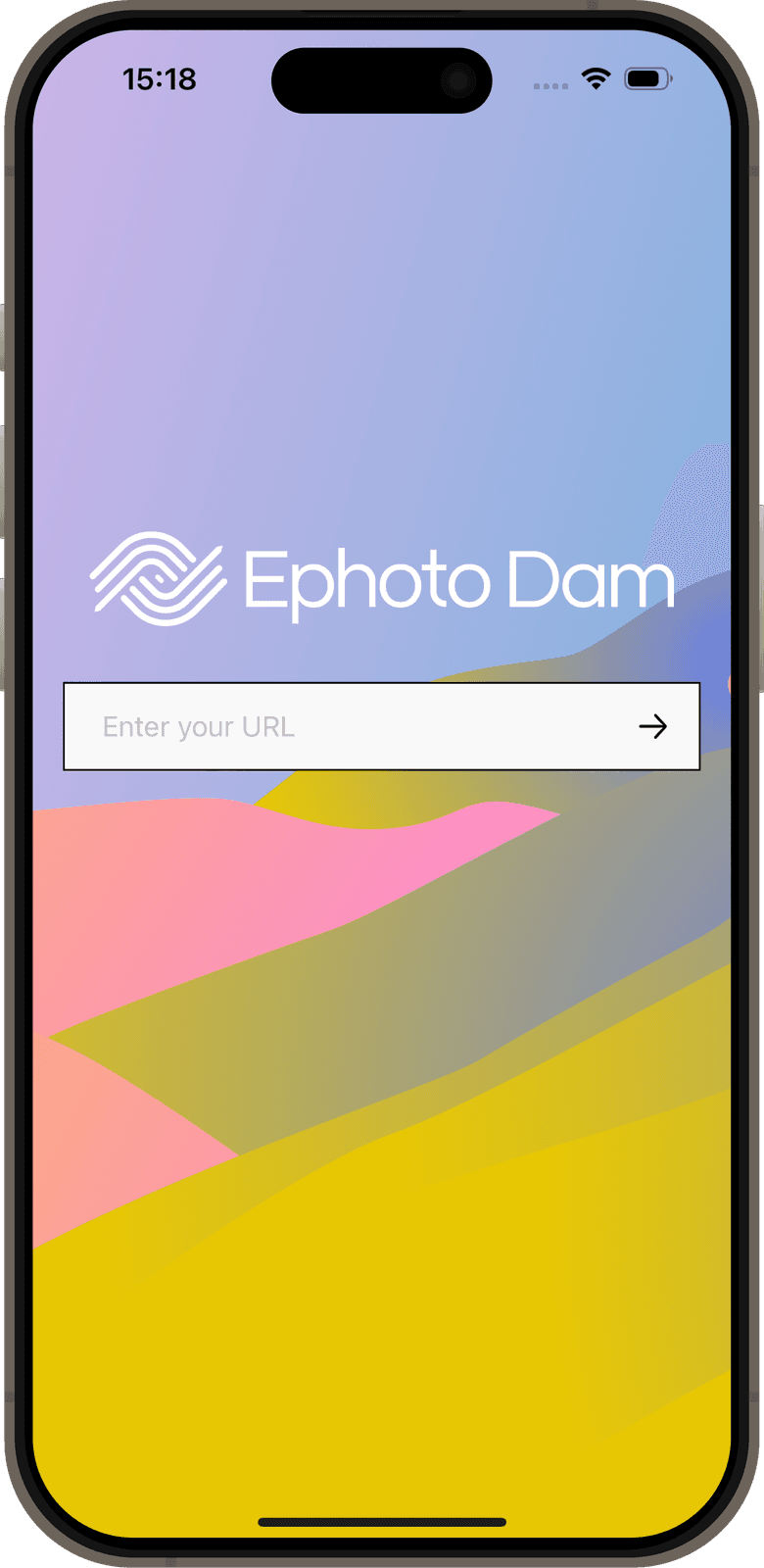 Login screen for the Ephoto Dam mobile application.