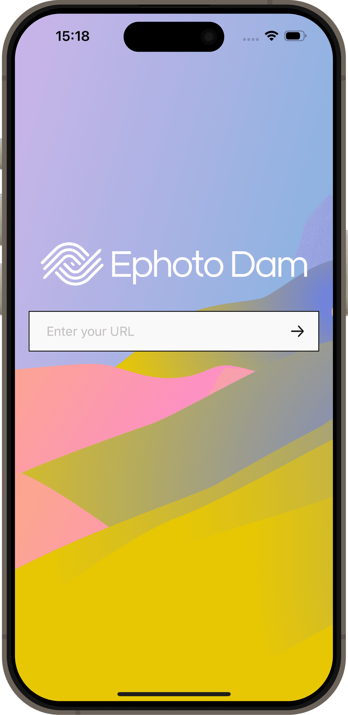 Login screen for the Ephoto Dam mobile application.