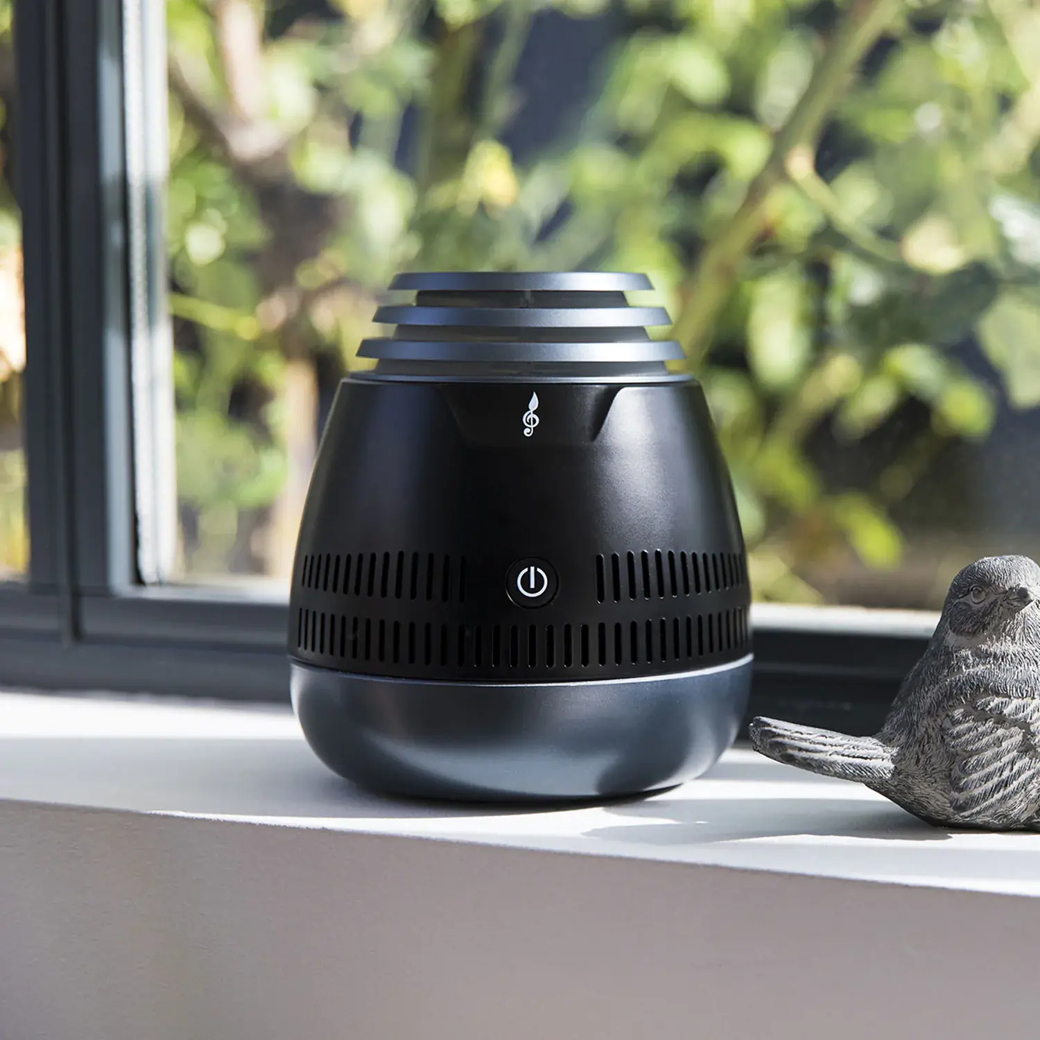 BigBen music speaker on a windowsill.